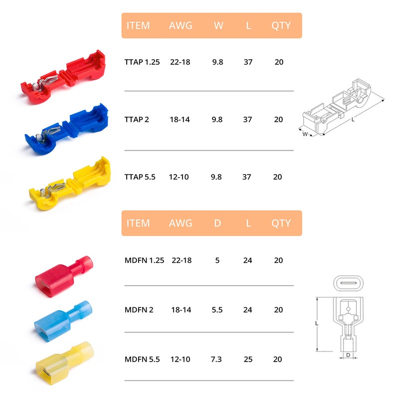 Wirefy T Tap Wire Connectors Kit - Electrical Connectors Kit - Spade Terminals - Quick Splice Disconnect Wire Taps - (120 PCS 22-10 AWG) | T Taps for Wiring Automotive and T Splice Wire Connectors - Image 5